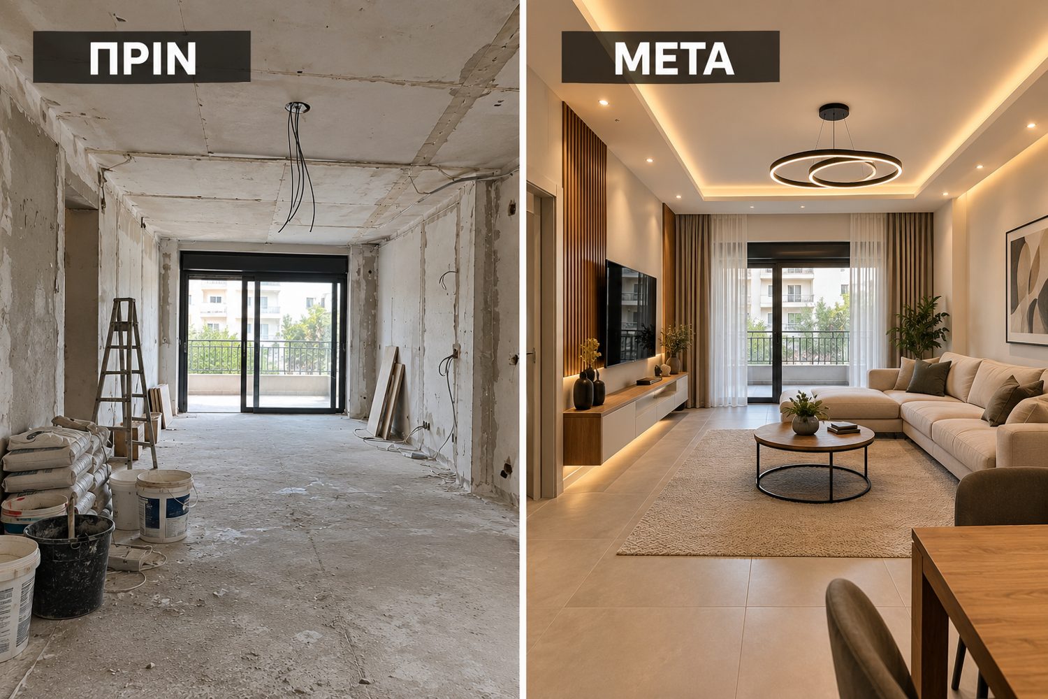 Ανακαίνιση σαλονιού πριν και μετά
