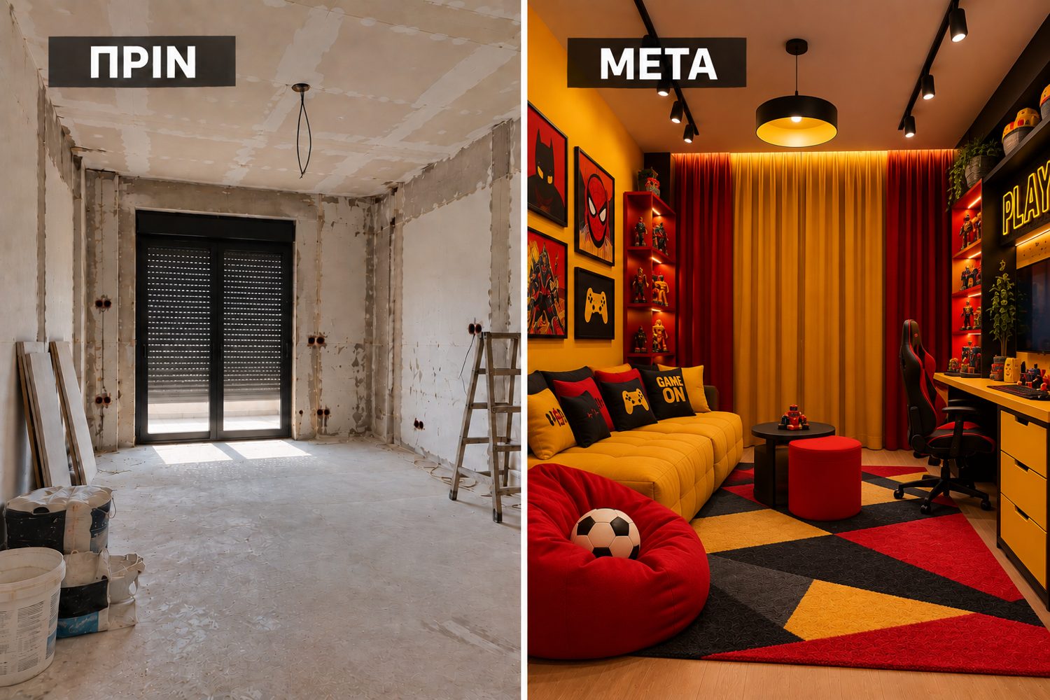 Ανακαίνιση playroom πριν και μετά